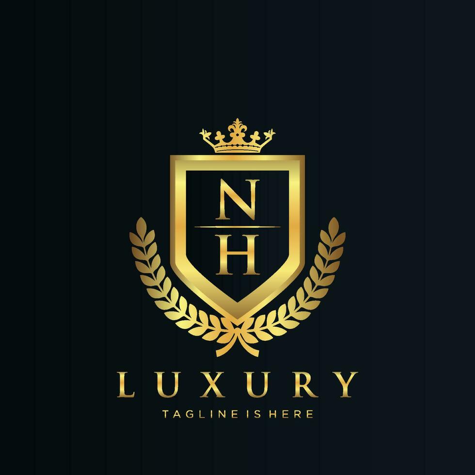 nh lettre initiale avec Royal luxe logo modèle vecteur