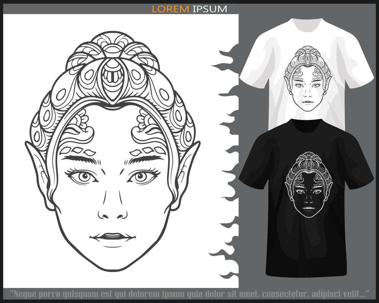 coloré pente Fée tête mandala les arts isolé sur noir et blanc T-shirt. vecteur