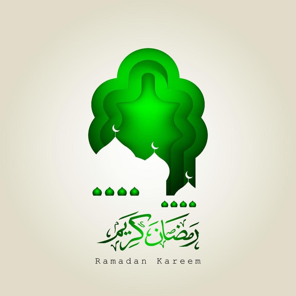 calligraphie arabe ramadan kareem avec silhouette de mosquée, croissant de lune et lanternes islamiques. le ramadan kareem est un mois de jeûne pour les musulmans. vecteur