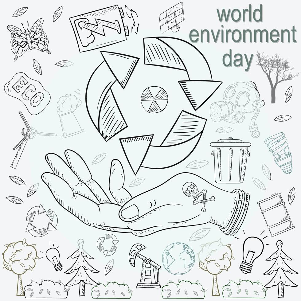 illustration de contour pour la conception de divers objets de la vie humaine, le thème de la journée mondiale de l'environnement vecteur