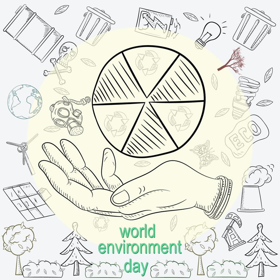 illustration de contour pour la conception de divers objets de la vie humaine, le thème de la journée mondiale de l'environnement vecteur