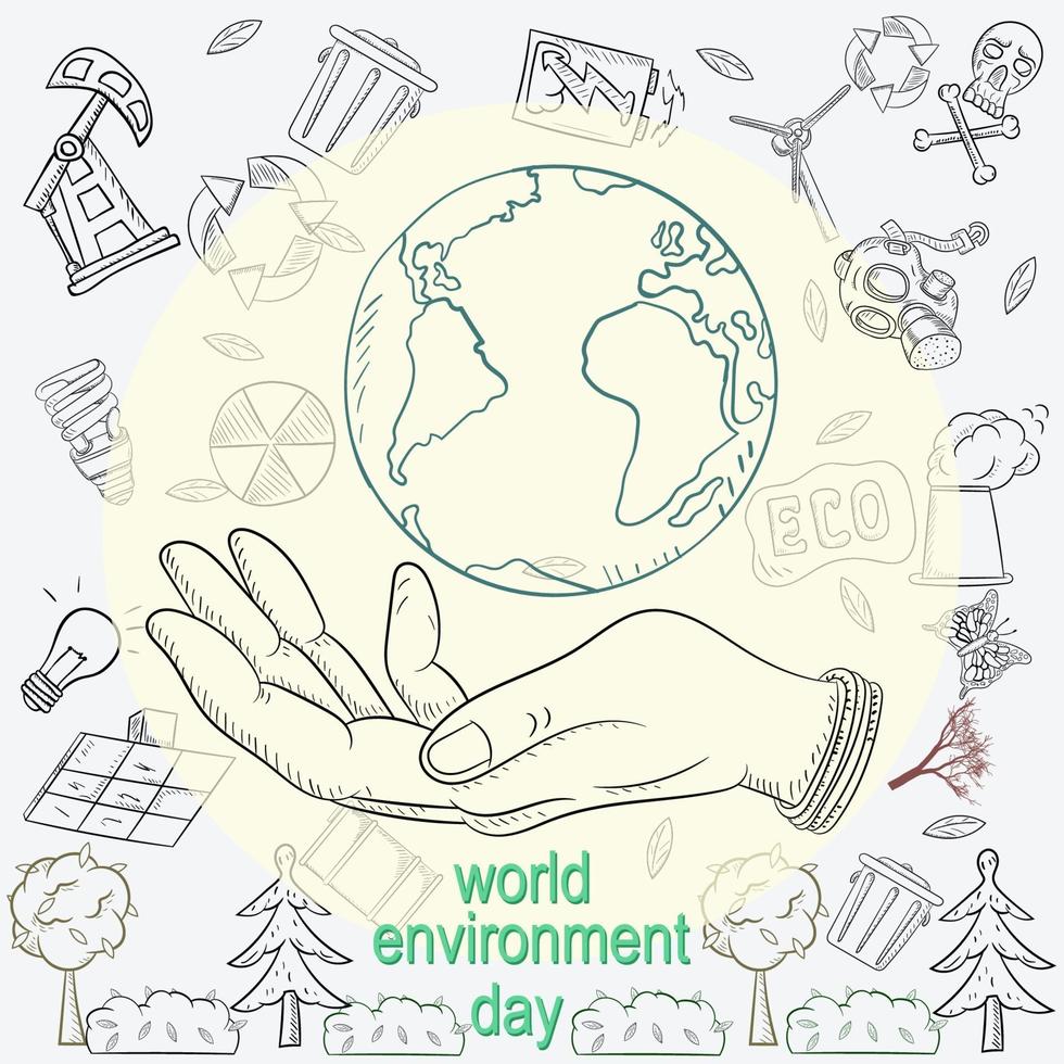 illustration de contour pour la conception de divers objets de la vie humaine, le thème de la journée mondiale de l'environnement vecteur