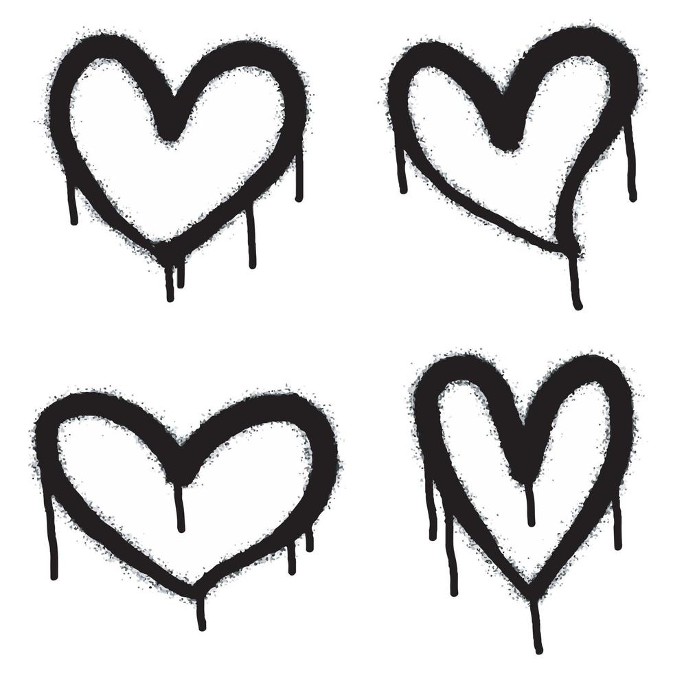 signe de coeur de graffiti de pulvérisation peint en noir sur blanc. symbole de goutte de coeur d'amour. isolé sur fond blanc. illustration vectorielle vecteur