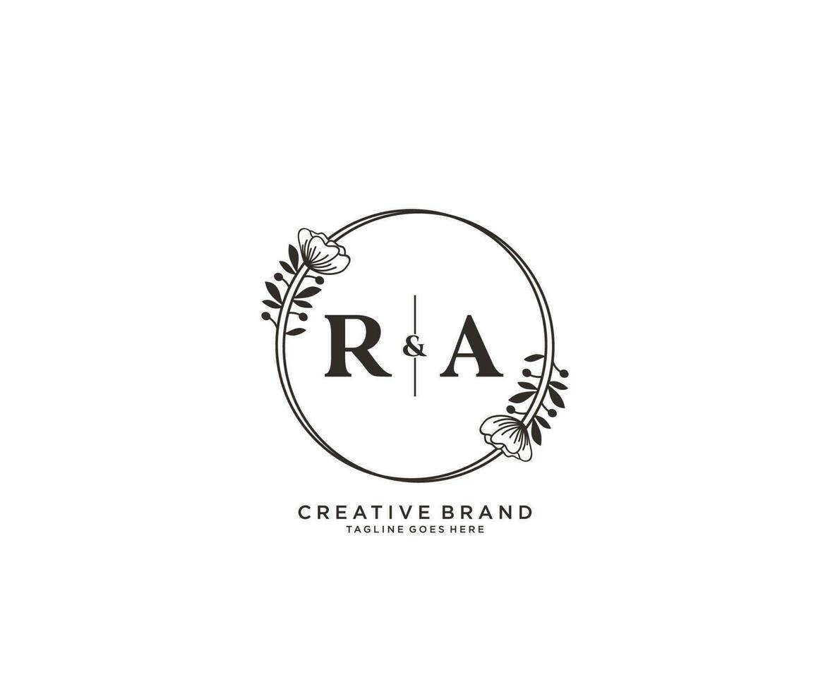 initiale ra des lettres main tiré féminin et floral botanique logo adapté pour spa salon peau cheveux beauté boutique et cosmétique entreprise. vecteur