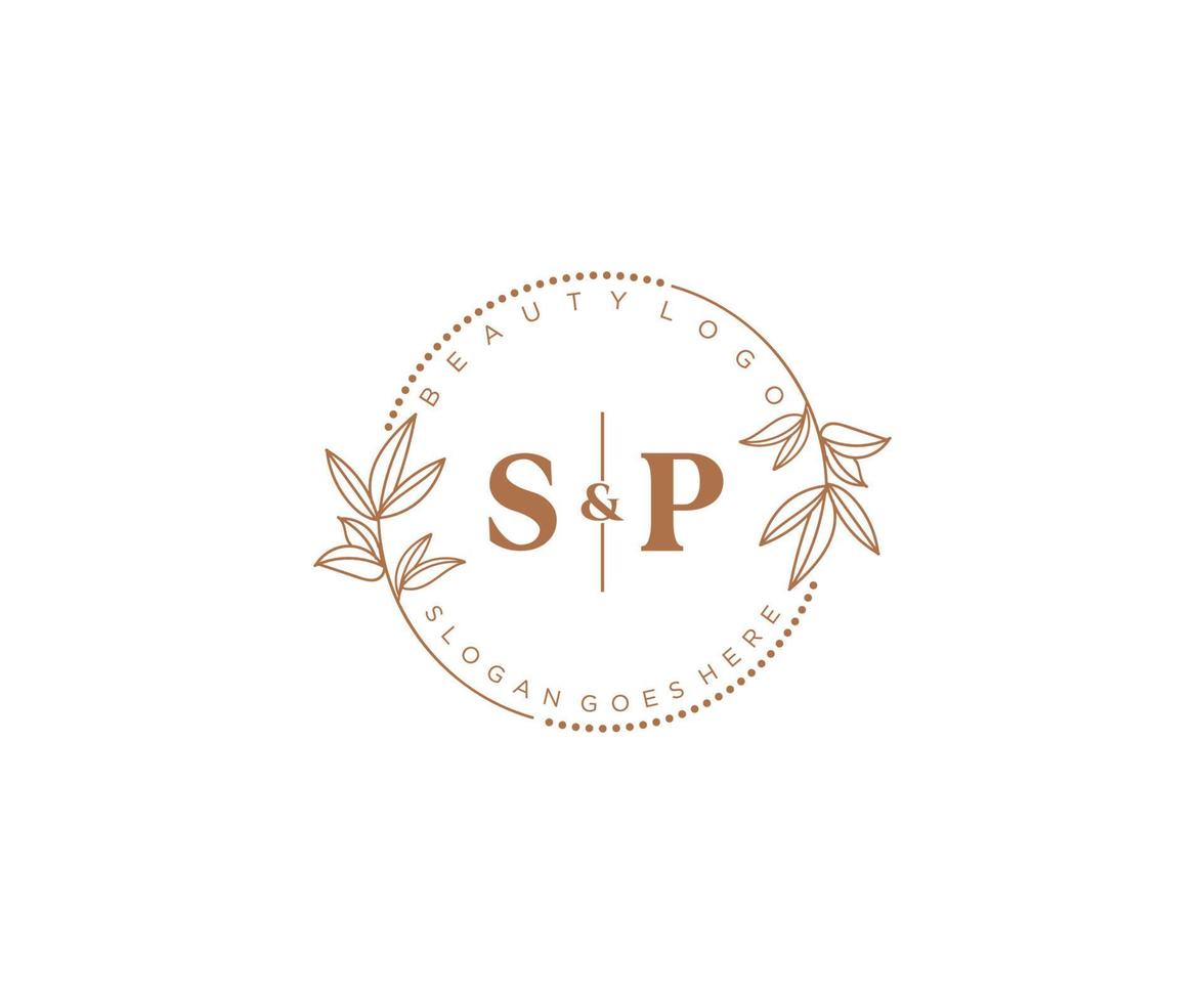 initiale sp des lettres magnifique floral féminin modifiable premade monoline logo adapté pour spa salon peau cheveux beauté boutique et cosmétique entreprise. vecteur