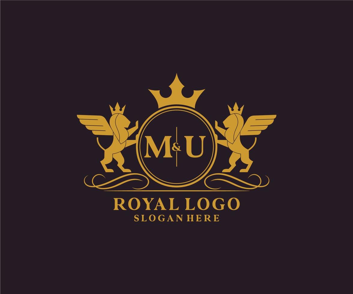 initiale mu lettre Lion Royal luxe héraldique, crête logo modèle dans vecteur art pour restaurant, royalties, boutique, café, hôtel, héraldique, bijoux, mode et autre vecteur illustration.
