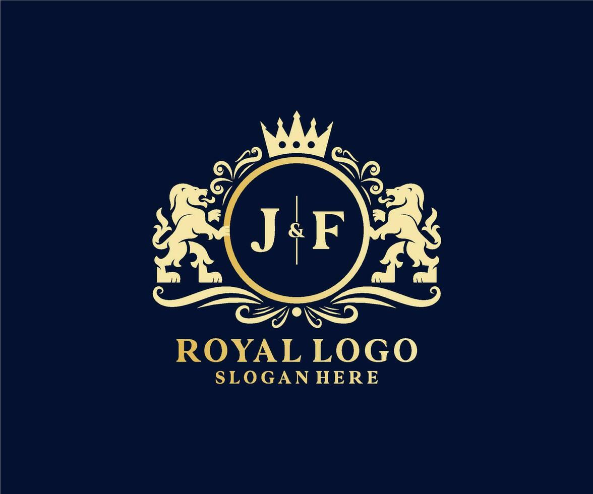 modèle initial de logo de luxe jf lettre lion royal en art vectoriel pour restaurant, royauté, boutique, café, hôtel, héraldique, bijoux, mode et autres illustrations vectorielles.