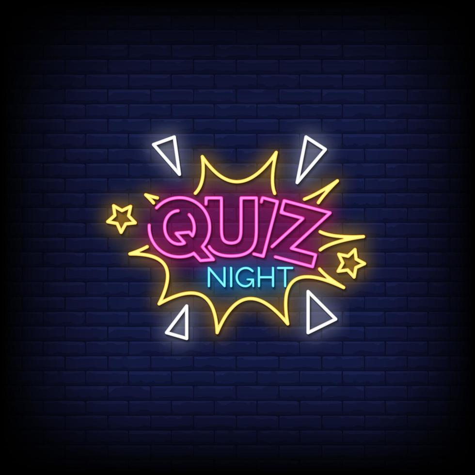 quiz nuit néon signe style texte vecteur