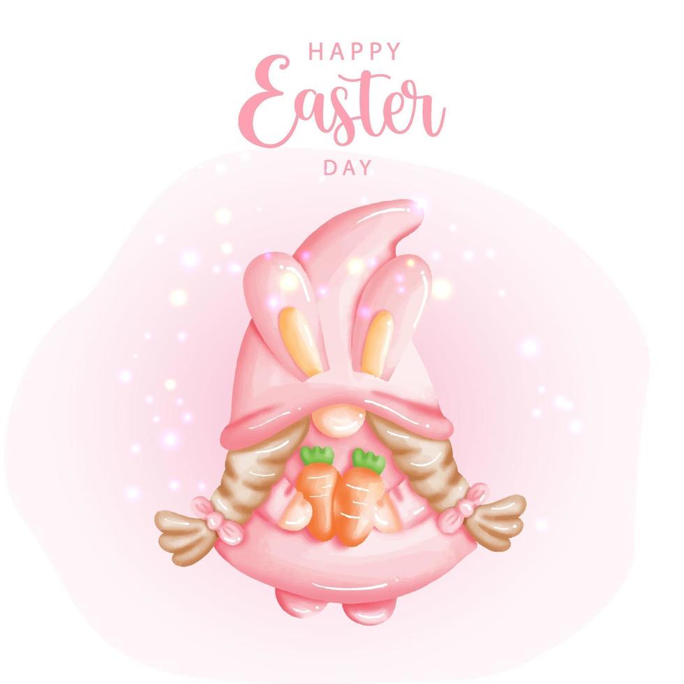 joyeux jour de pâques avec mignon gnome et oeufs de pâques. peinture numérique vecteur
