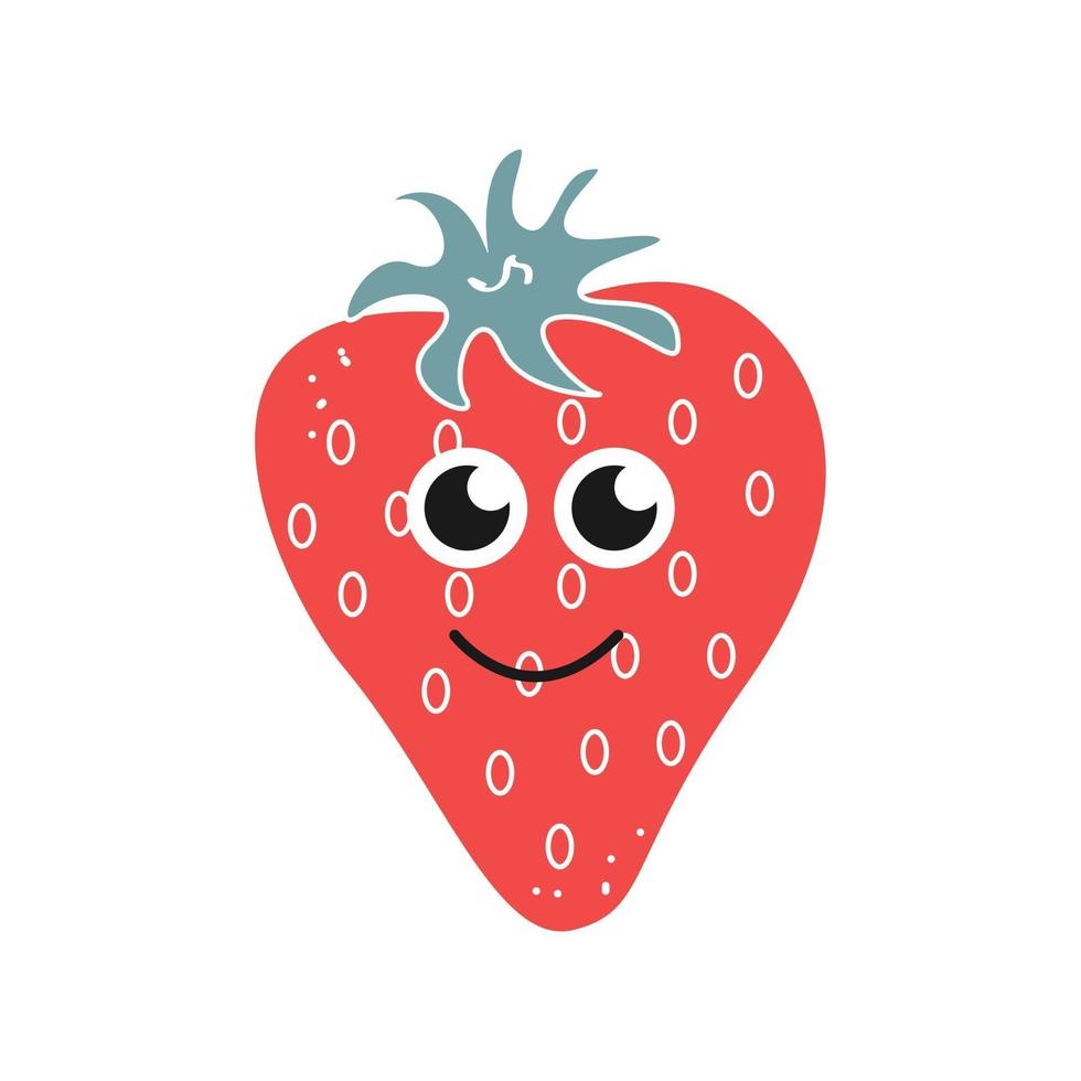 dessin animé fraise avec un sourire sur fond blanc, icône. image vectorielle isolée sur fond blanc vecteur