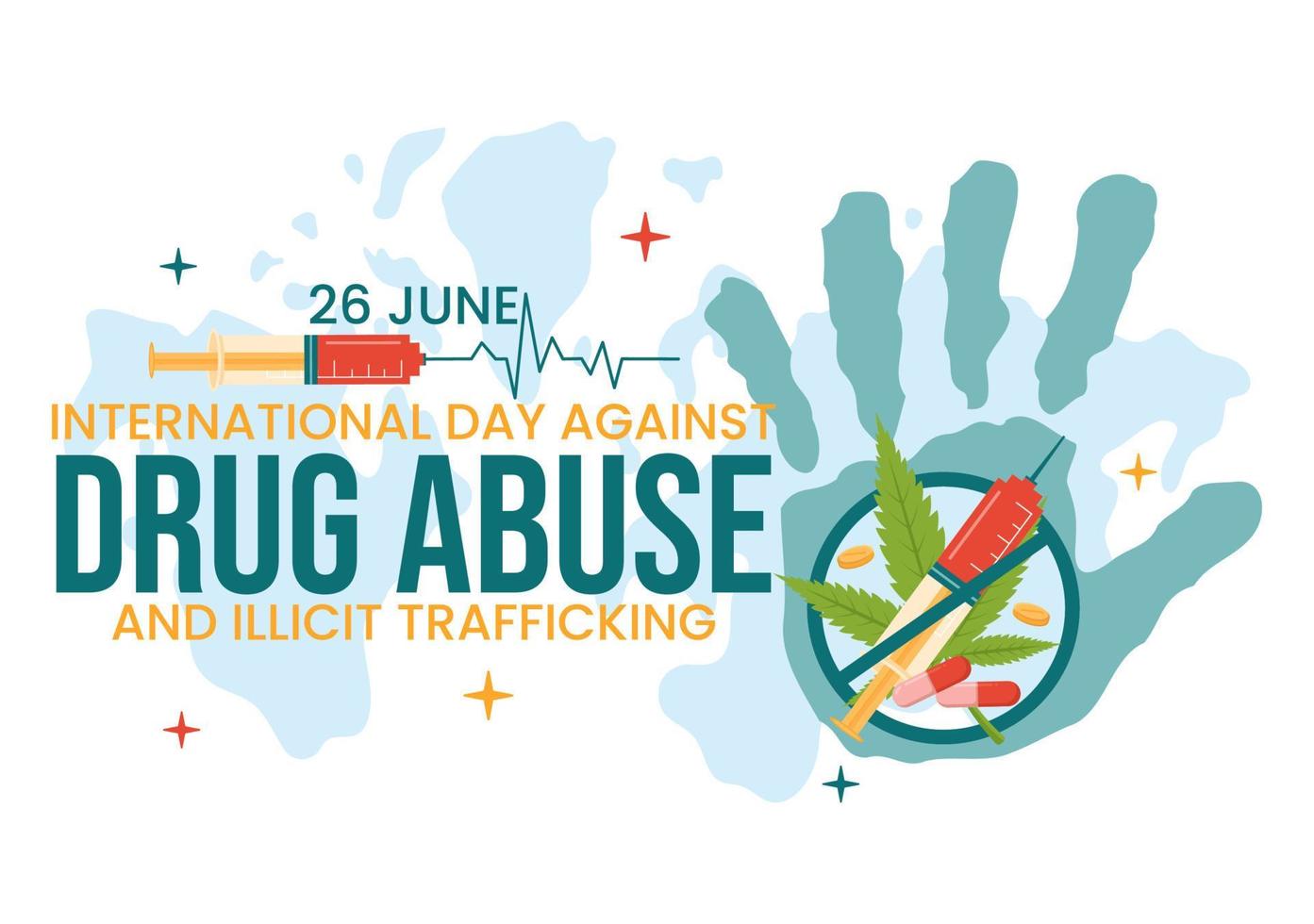international journée contre drogue abuser de et illicite trafic illustration avec anti narcotiques à éviter drogues dans main tiré modèles illustration vecteur
