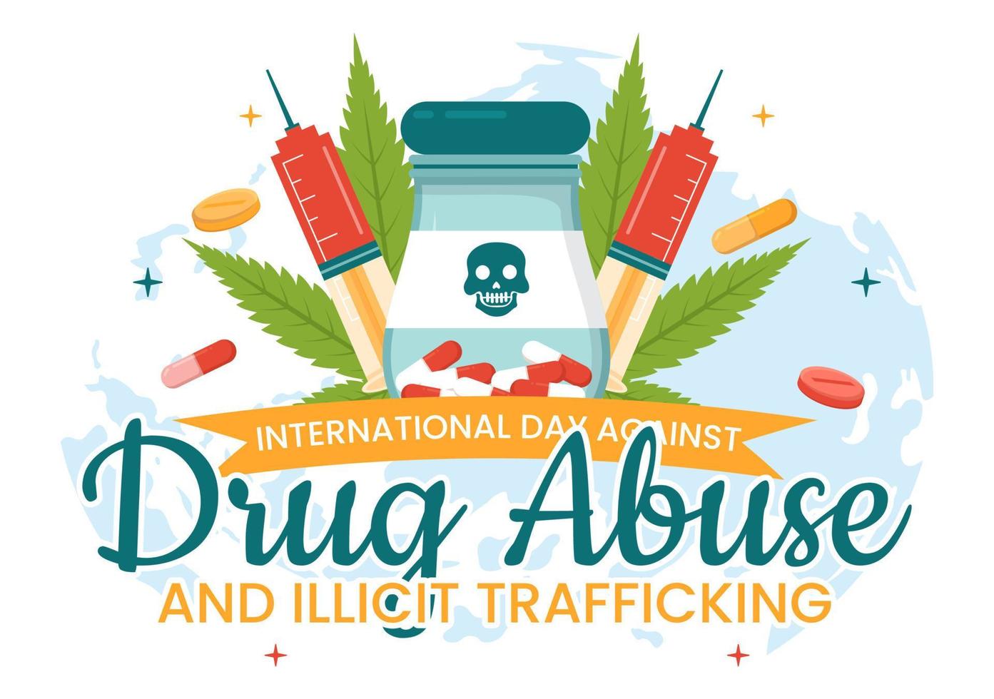 international journée contre drogue abuser de et illicite trafic illustration avec anti narcotiques à éviter drogues dans main tiré modèles illustration vecteur