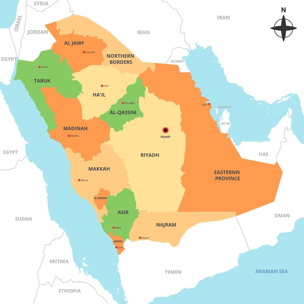 carte de l'arabie saoudite vecteur