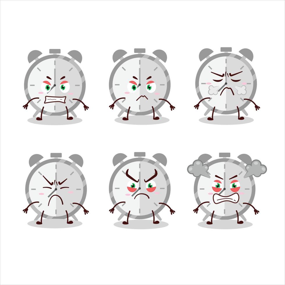 alarme l'horloge dessin animé personnage avec divers en colère expressions vecteur
