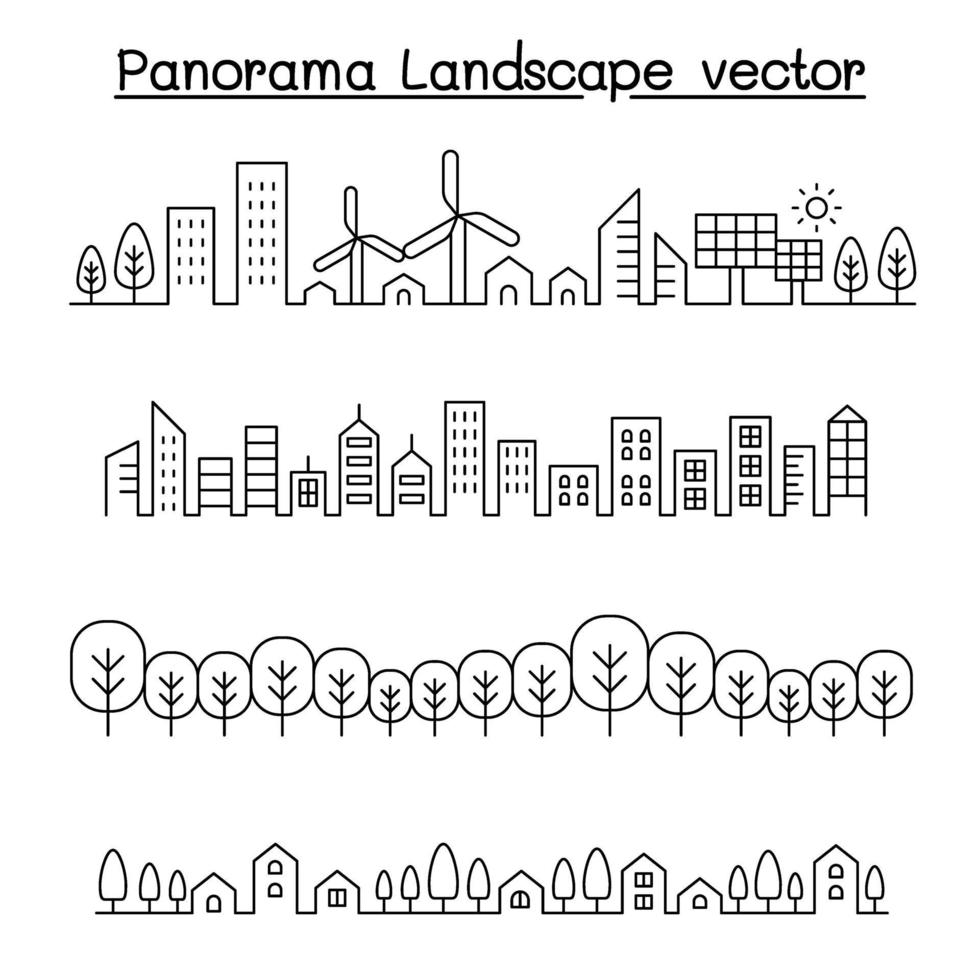 panorama de la ville de style ligne mince. conception graphique de paysage urbain vector illustration