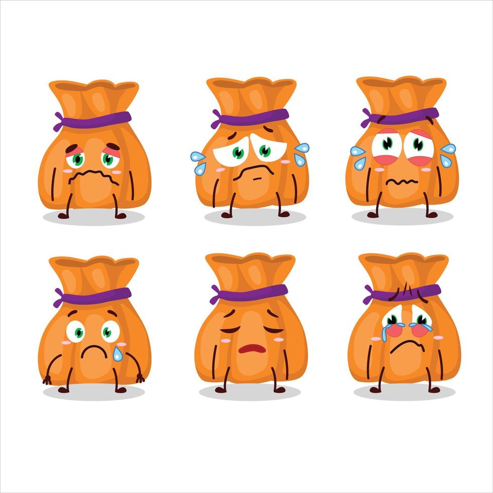 Orange bonbons sac dessin animé personnage avec triste expression vecteur