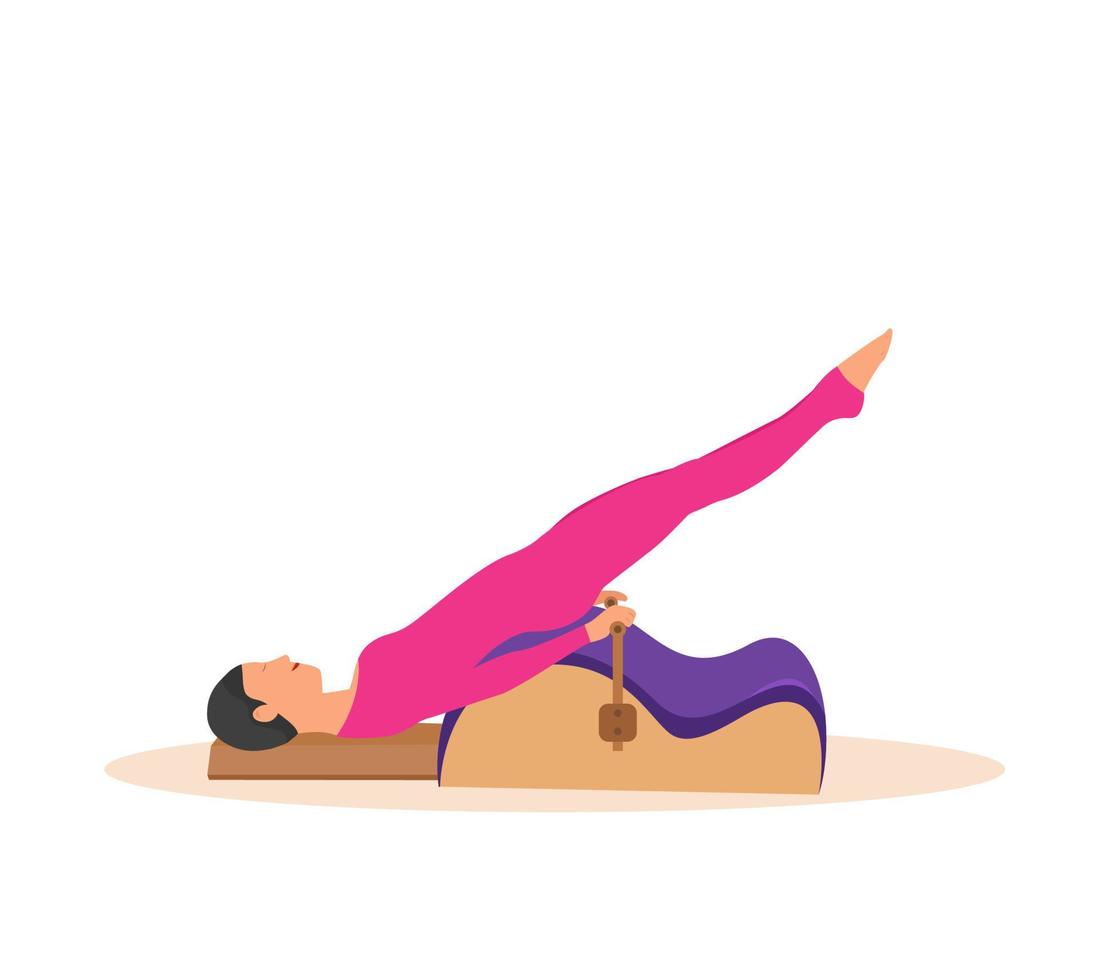 femme Faire pilates avec équipement. équipement - retour correcteur pour pilates. vecteur illustration