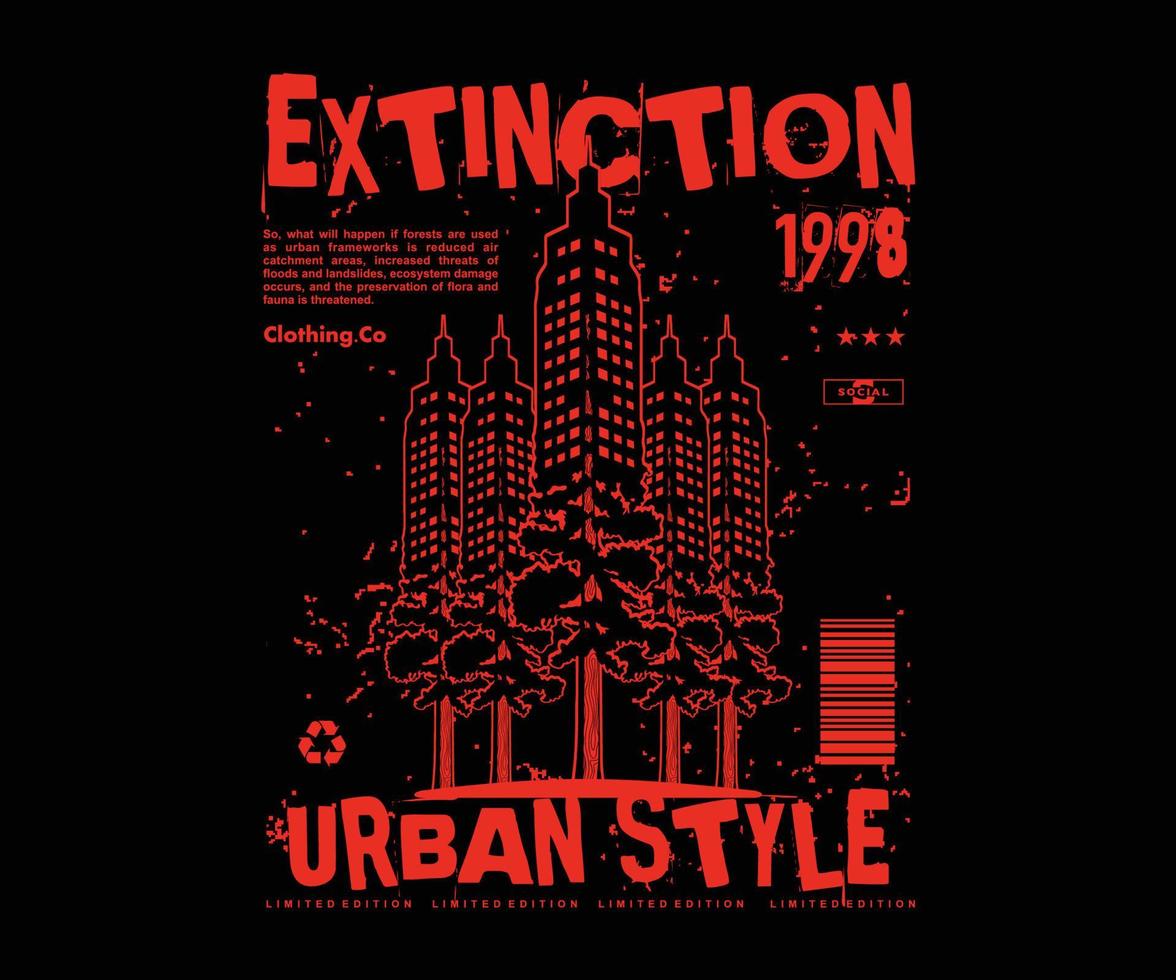 extinction forêt illustration avec pixel style et rétro affiche t chemise conception, vecteur graphique, typographique affiche ou t-shirts rue porter et Urbain style