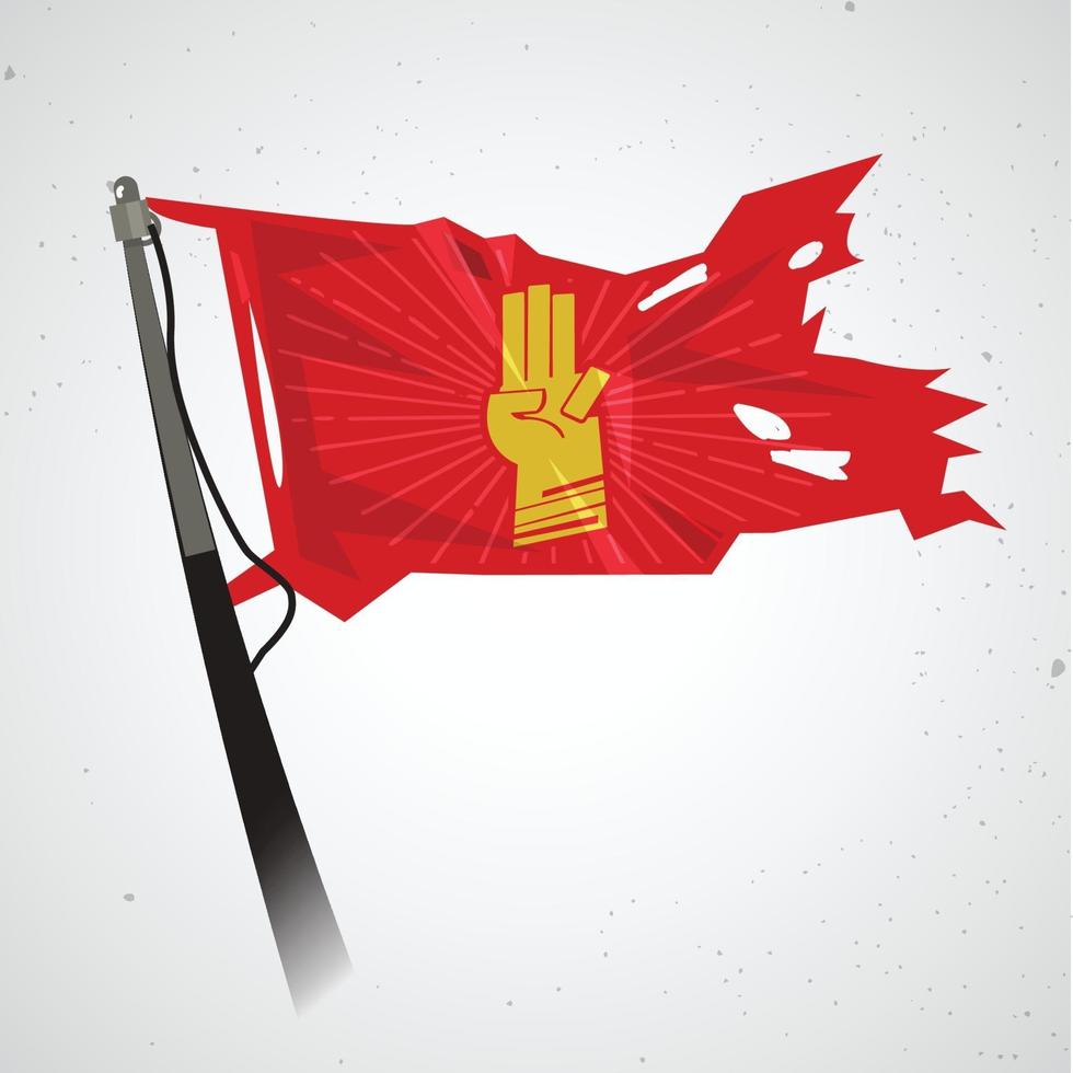 drapeau rouge avec symbole à trois doigts - vecteur