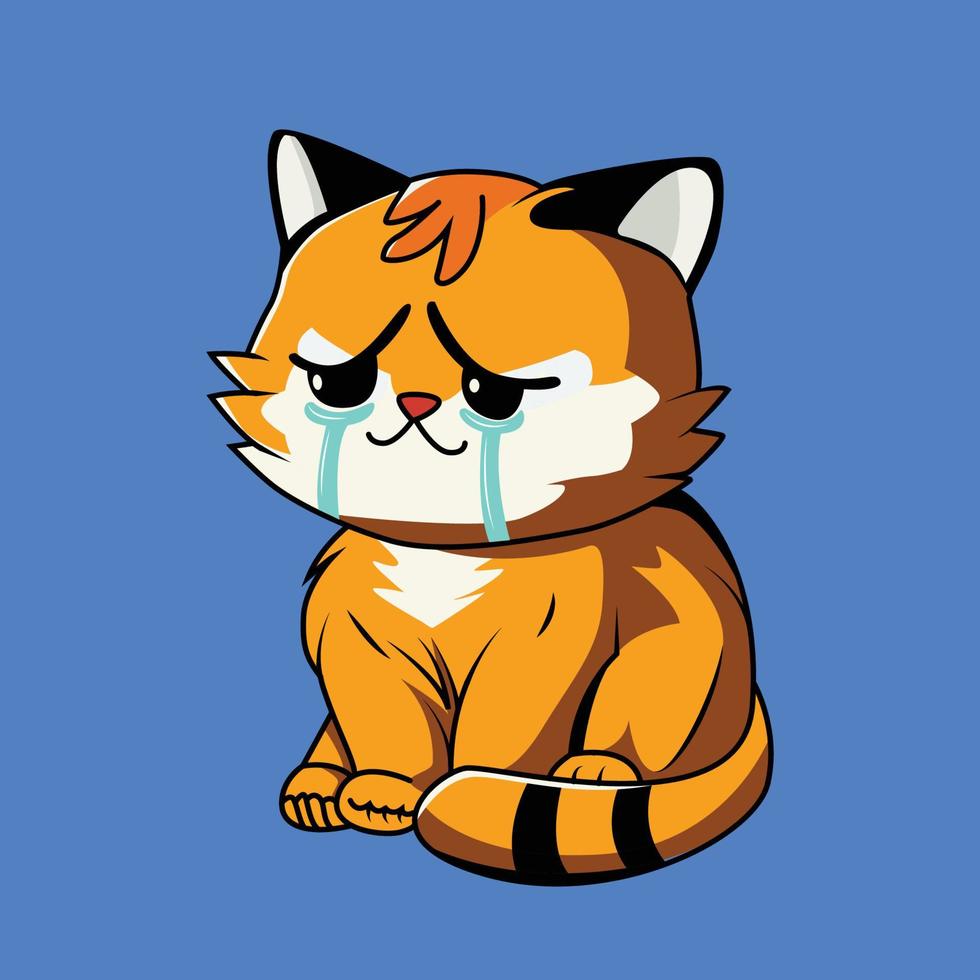 mignonne chat pleurs dessin animé autocollant vecteur illustration