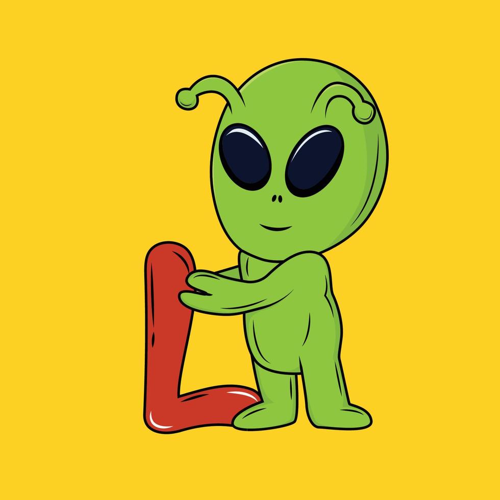 mignonne extraterrestre avec une lettre dessin animé autocollant vecteur illustration