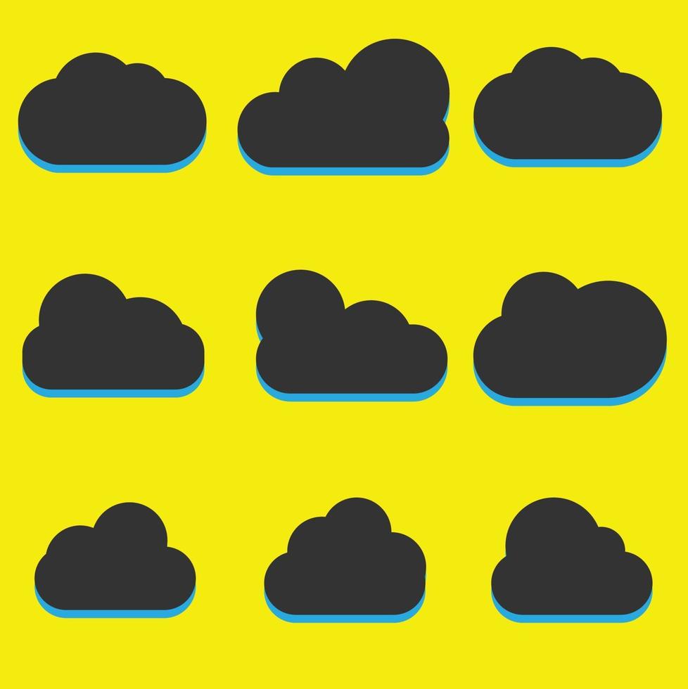 un ensemble d'icônes de nuage noir dans un thème plat branché isolé sur fond jaune. symboles de nuage pour la conception de votre site Web. vecteur