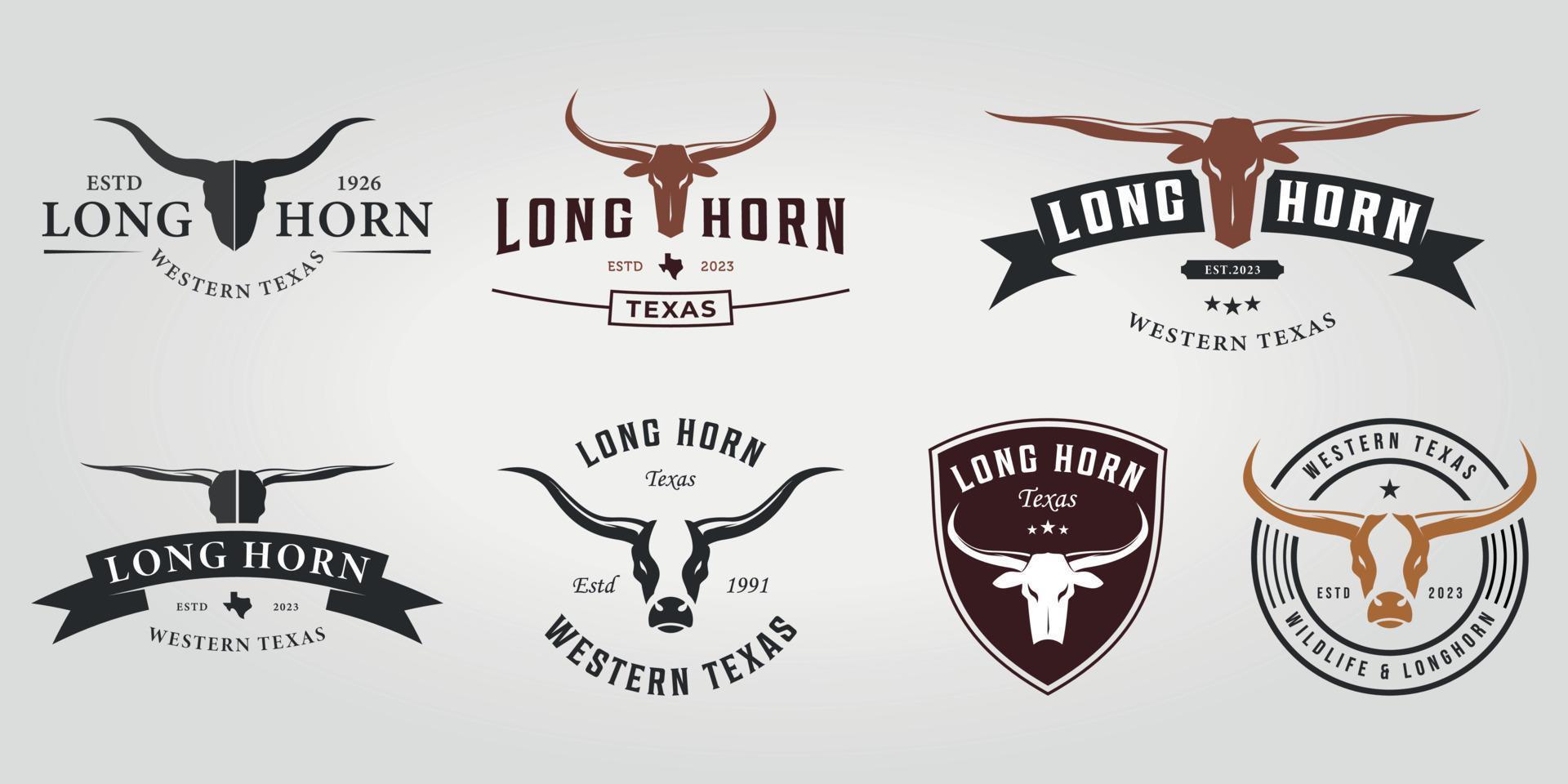 ensemble paquet longhorn occidental logo icône ancien vecteur illustration conception, paquet de vache longhorn cow-boy ancien crâne