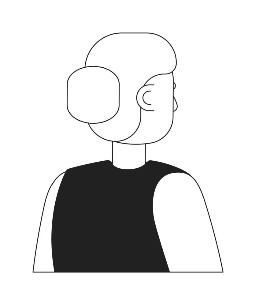 arrière Dame avec chignon coiffure monochromatique plat vecteur personnage. linéaire main tiré esquisser. modifiable moitié corps personne. Facile noir et blanc place illustration pour la toile graphique conception et animation