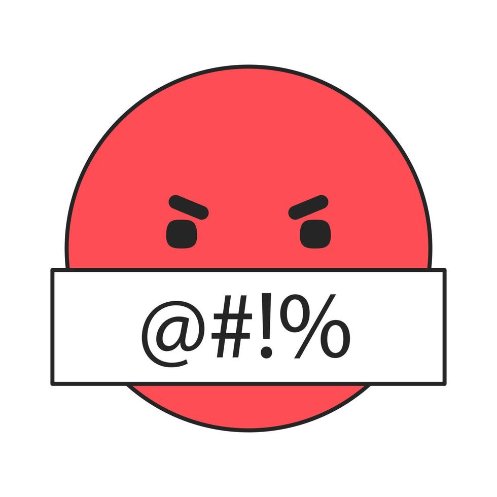 rouge en colère emoji avec censuré jurant linéaire plat Couleur vecteur icône. modifiable mince ligne élément sur blanche. Facile lineart dessin animé style place illustration pour la toile graphique conception et animation