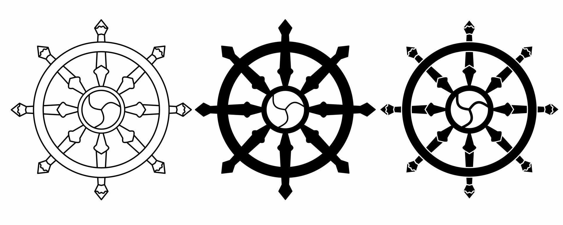 contour silhouette dharmachakra symbole ensemble isolé sur blanc Contexte vecteur