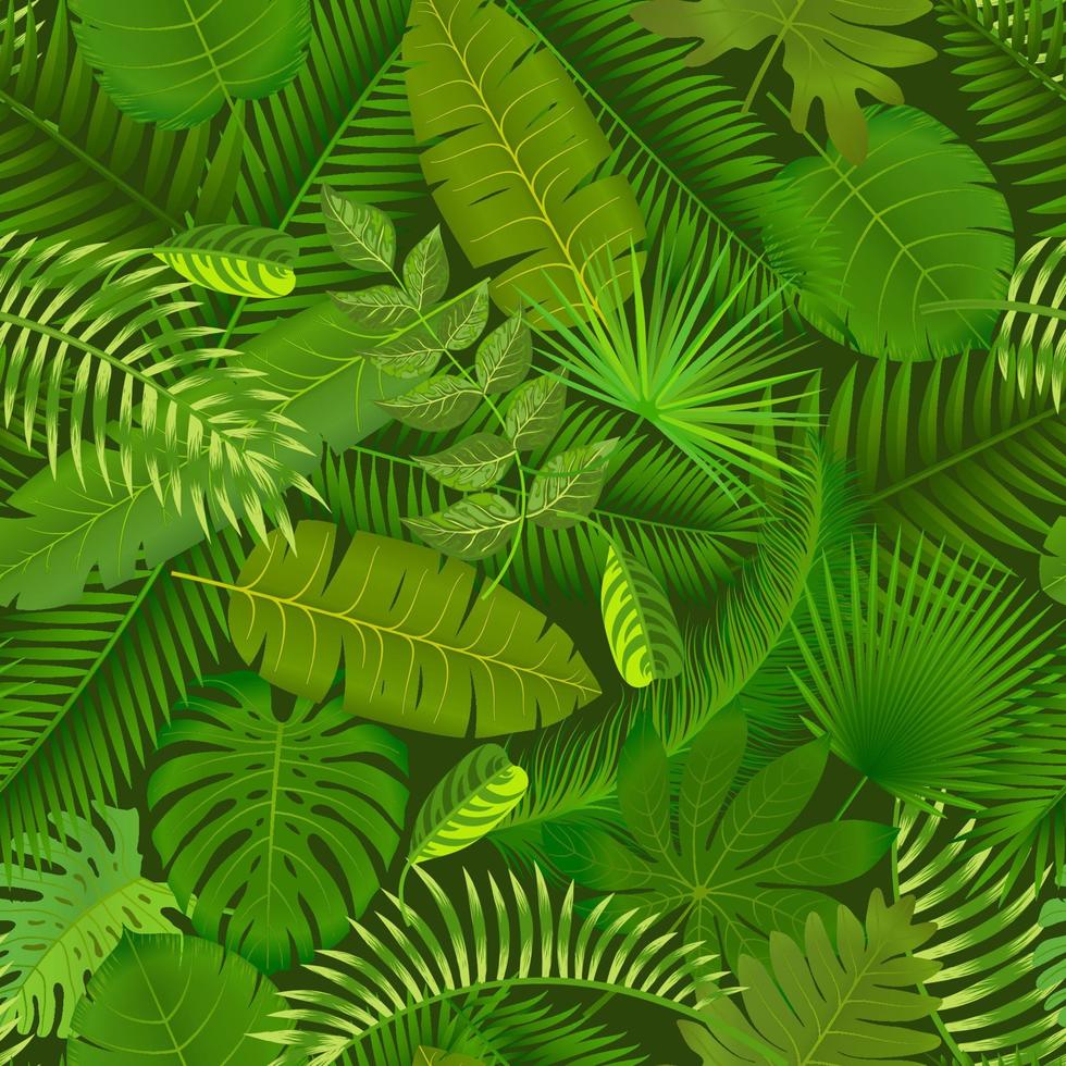 à la mode sans couture tropical modèle conception avec brillant vert les plantes et feuilles sur foncé Contexte. jungle imprimer. floral Contexte. vecteur illustration.