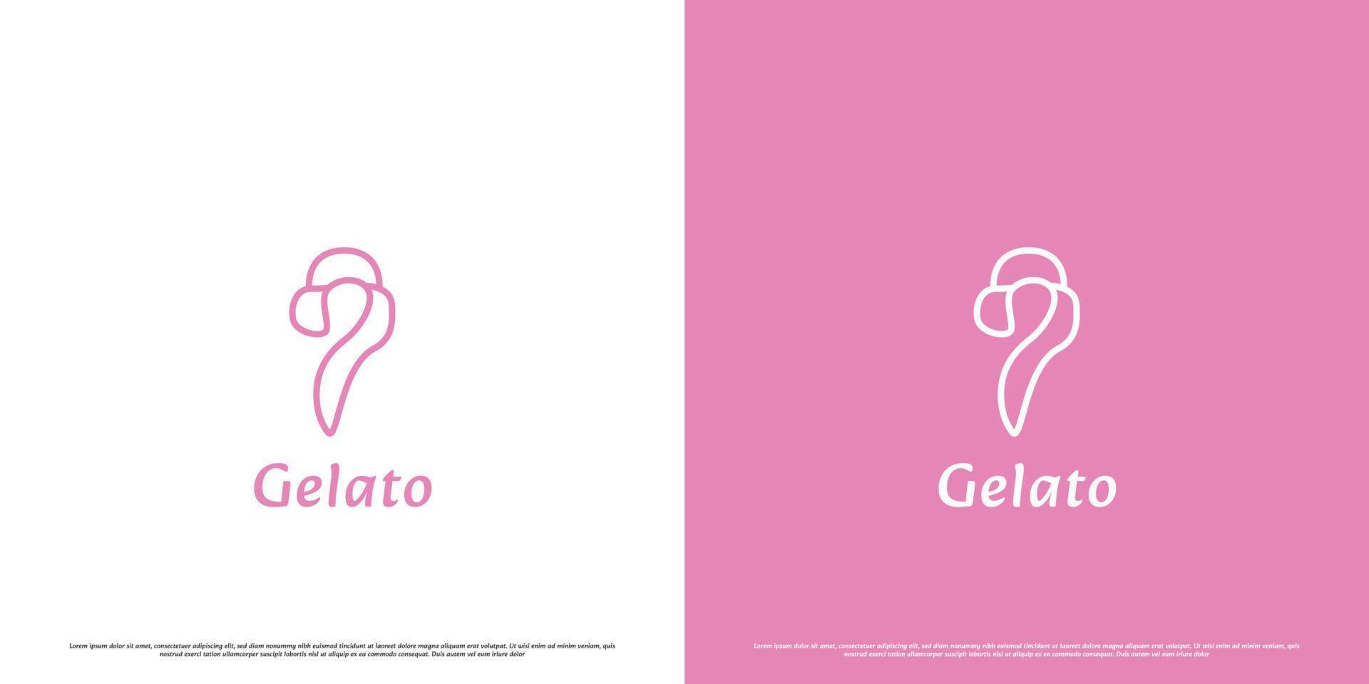 gelato la glace crème quête demander logo conception illustration. ligne art silhouette de délicieux quiz congelé gelato la glace crème coloré divers vanille les saveurs. combinaison de question marque et gelato symboles. vecteur