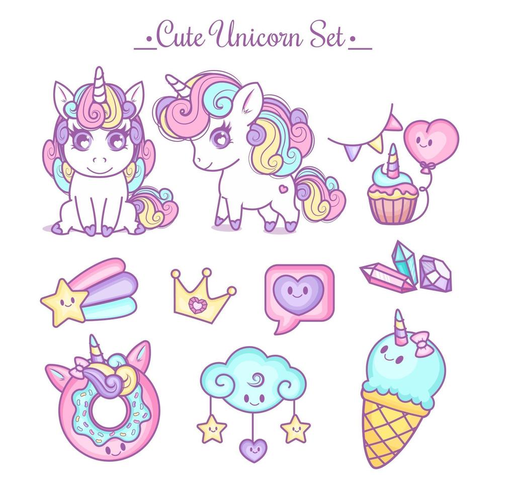 licorne mignonne définie des couleurs pastel vecteur