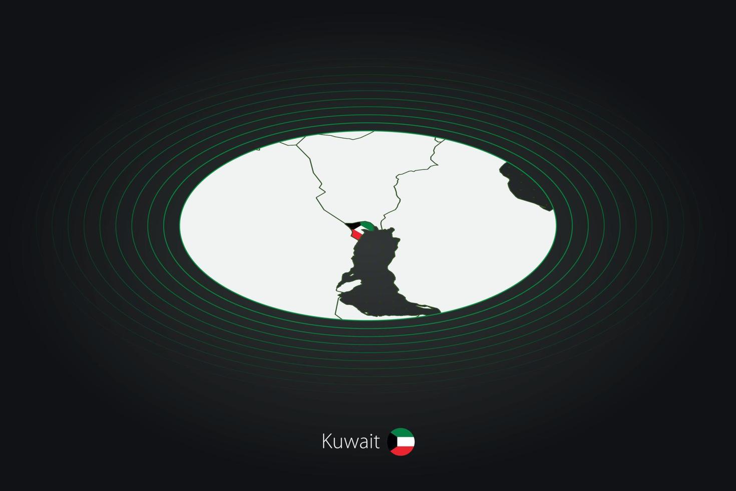 Koweit carte dans foncé couleur, ovale carte avec voisin des pays. vecteur