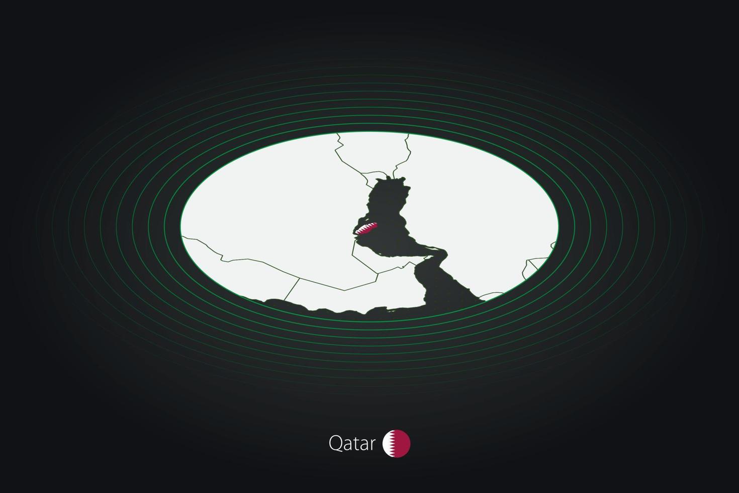 Qatar carte dans foncé couleur, ovale carte avec voisin des pays. vecteur