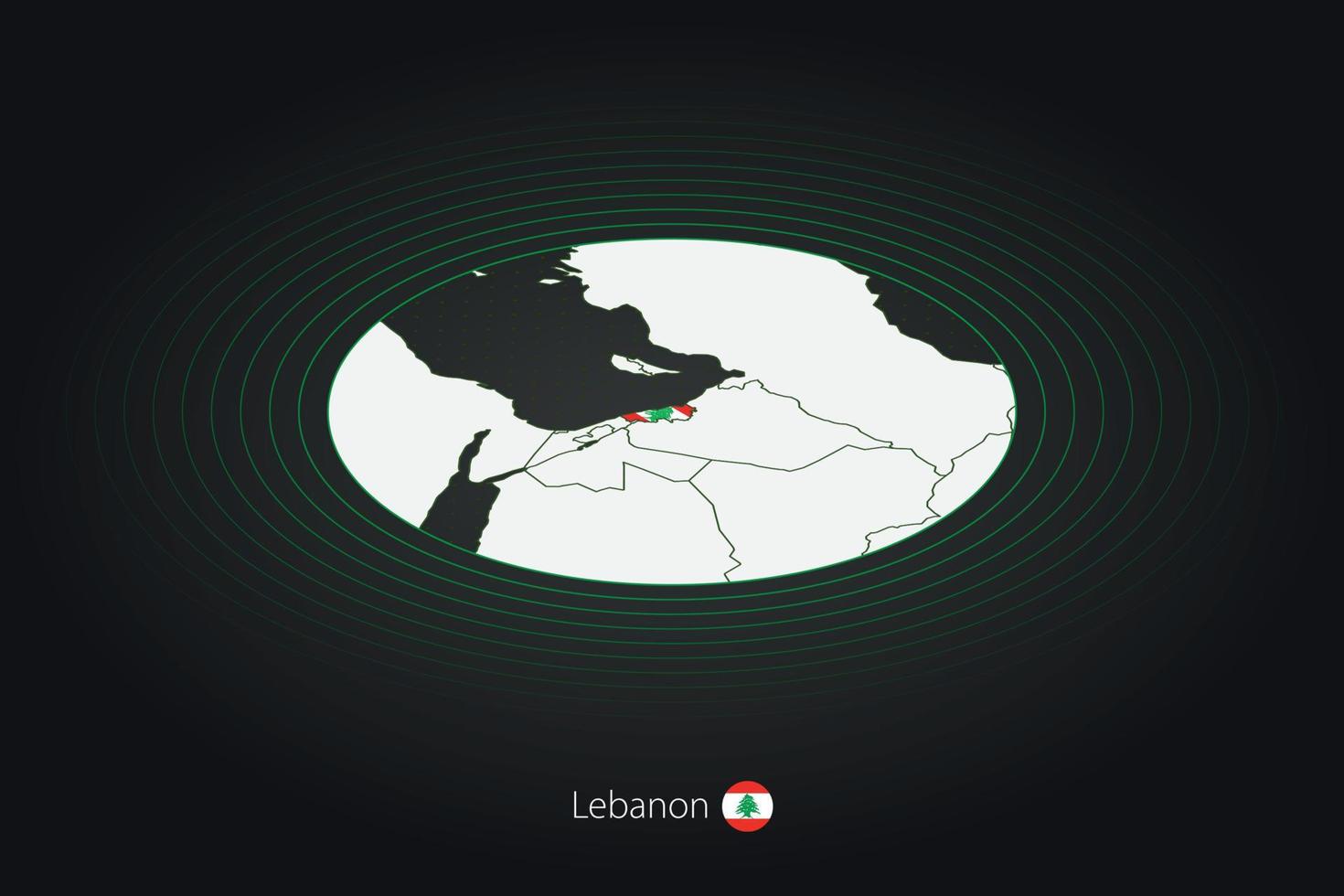 Liban carte dans foncé couleur, ovale carte avec voisin des pays. vecteur