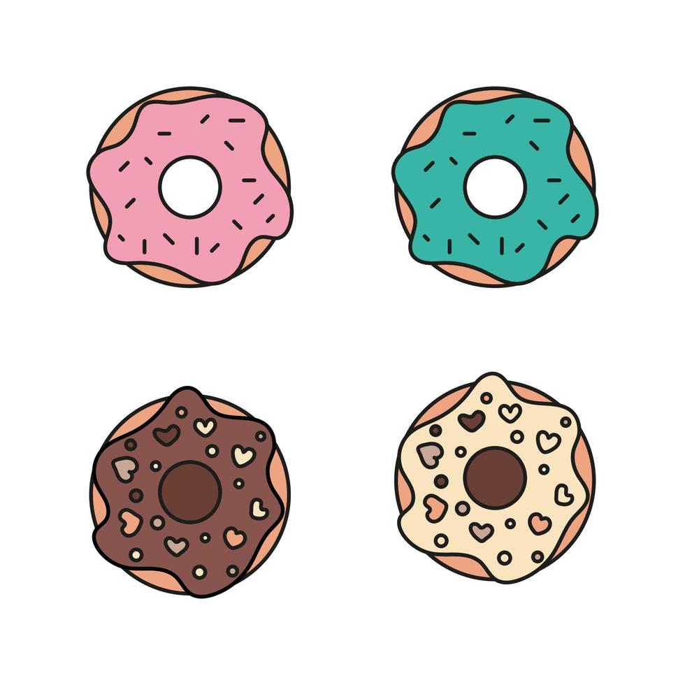 Donut chocolat, vanille, menthe, baie, fraise, Crème. vecteur illustration dans griffonnage style.