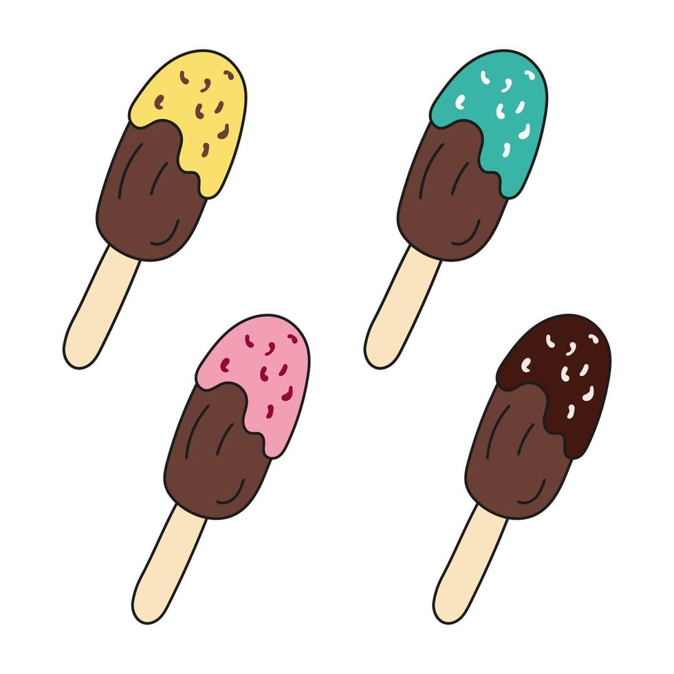 la glace crème popsicle multi coloré options. vecteur illustration griffonnage style. rafraîchissant congelé glace.