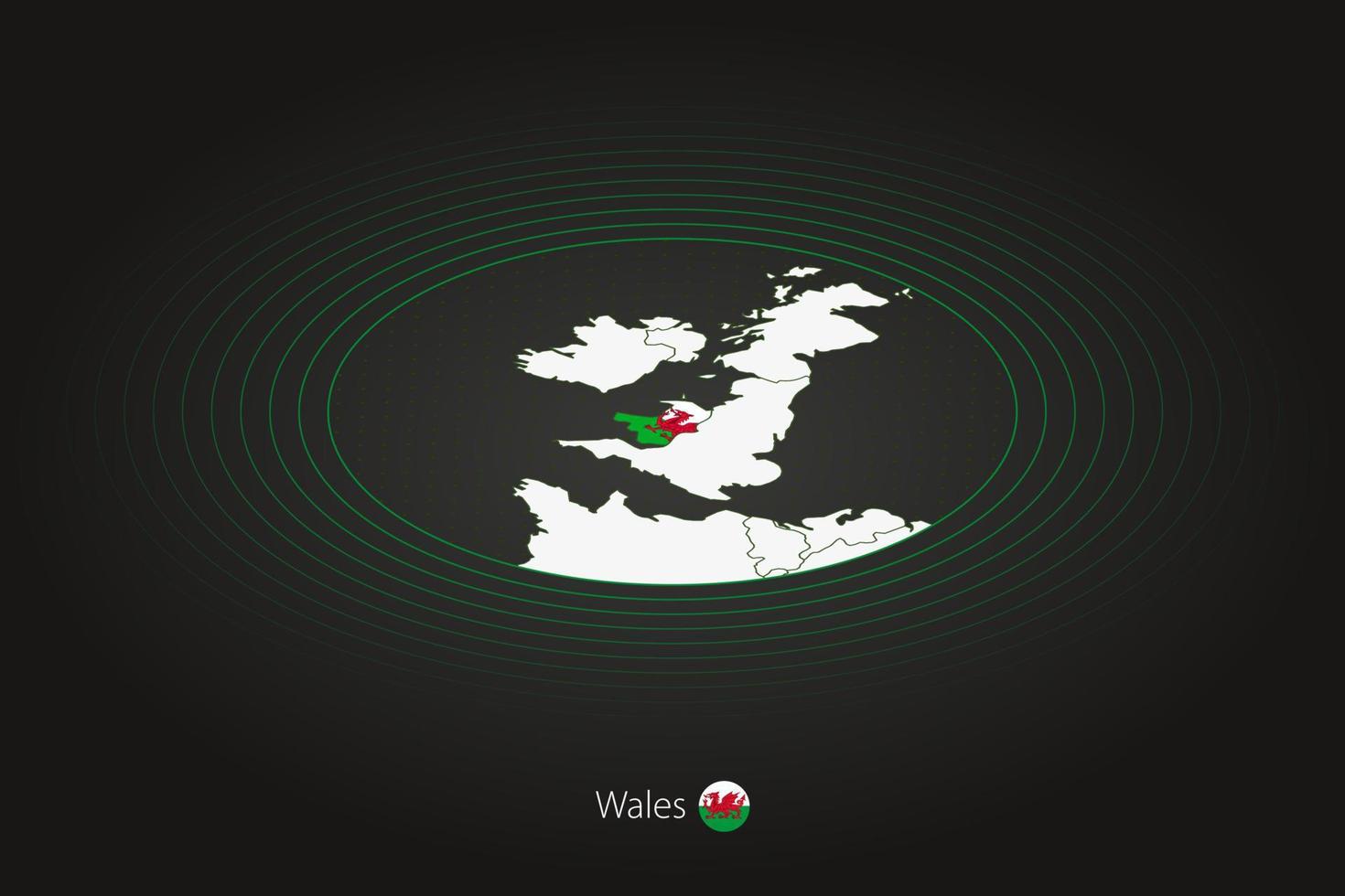 Pays de Galles carte dans foncé couleur, ovale carte avec voisin des pays. vecteur