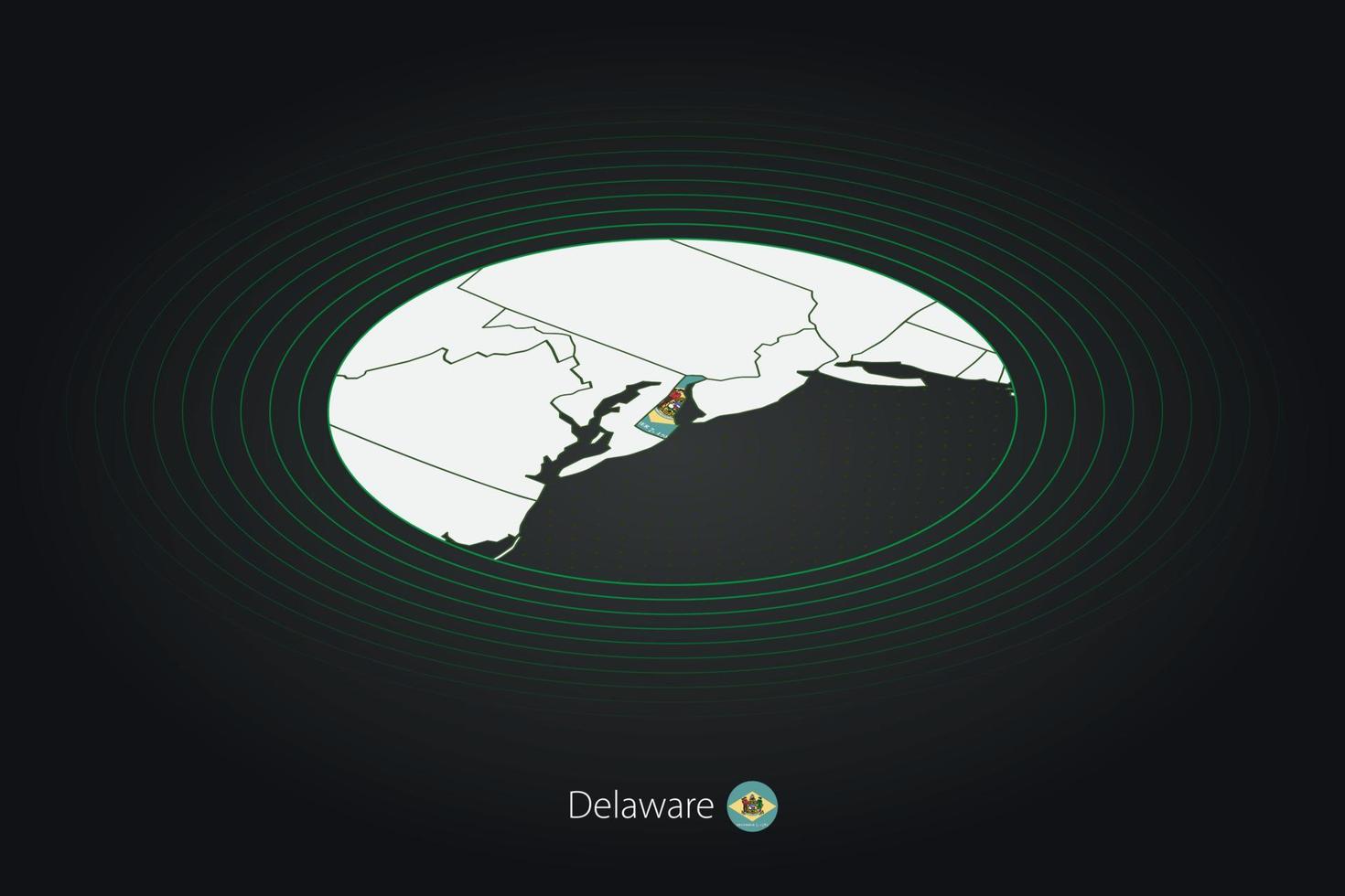 Delaware carte dans foncé couleur, ovale carte avec voisin nous États. vecteur