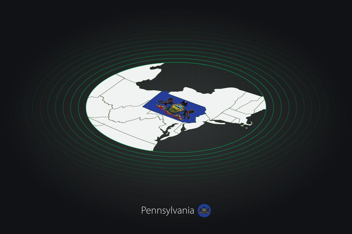 Pennsylvanie carte dans foncé couleur, ovale carte avec voisin nous États. vecteur