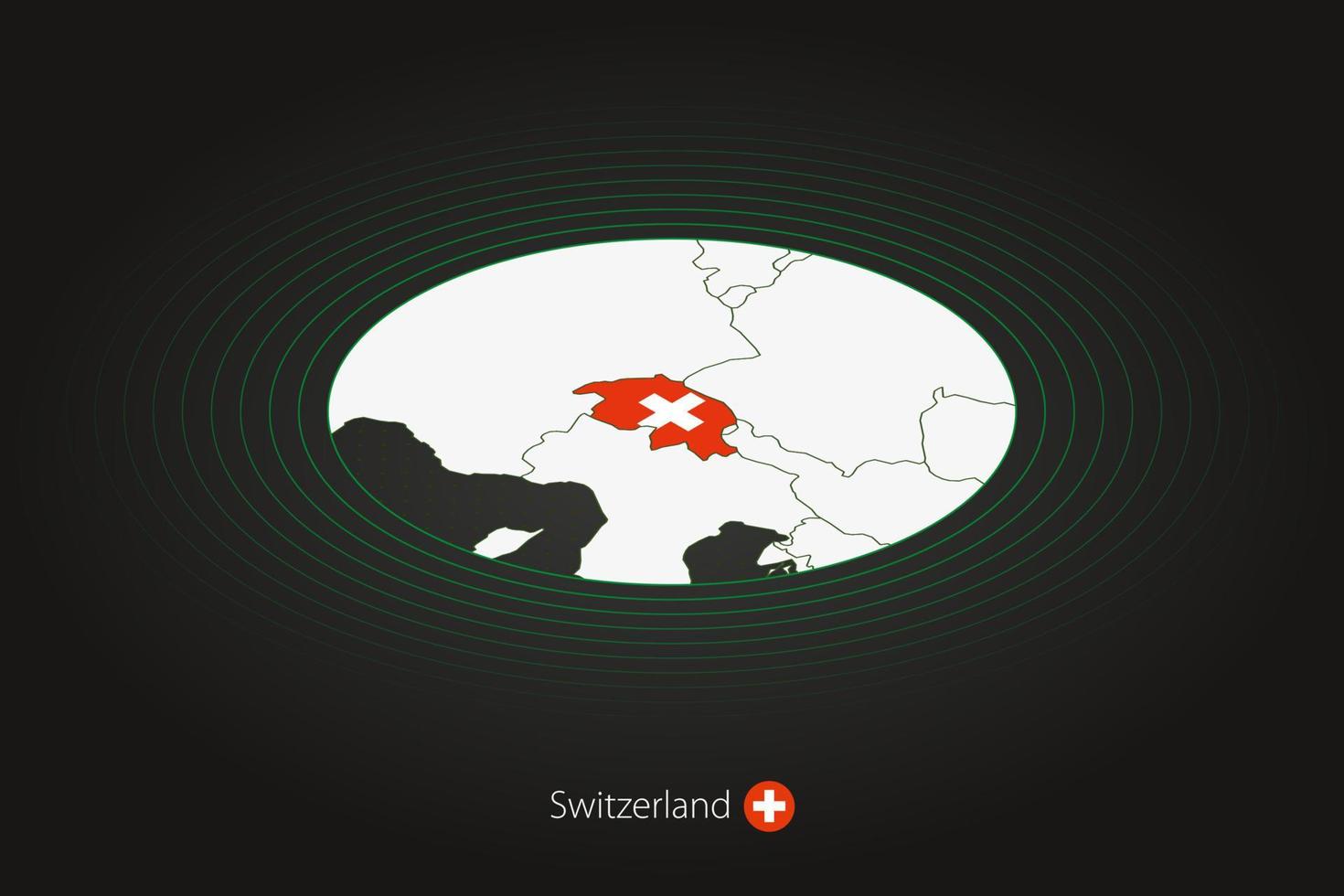 Suisse carte dans foncé couleur, ovale carte avec voisin des pays. vecteur