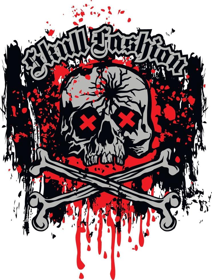 signe gothique avec crâne et os, t-shirts design vintage grunge vecteur