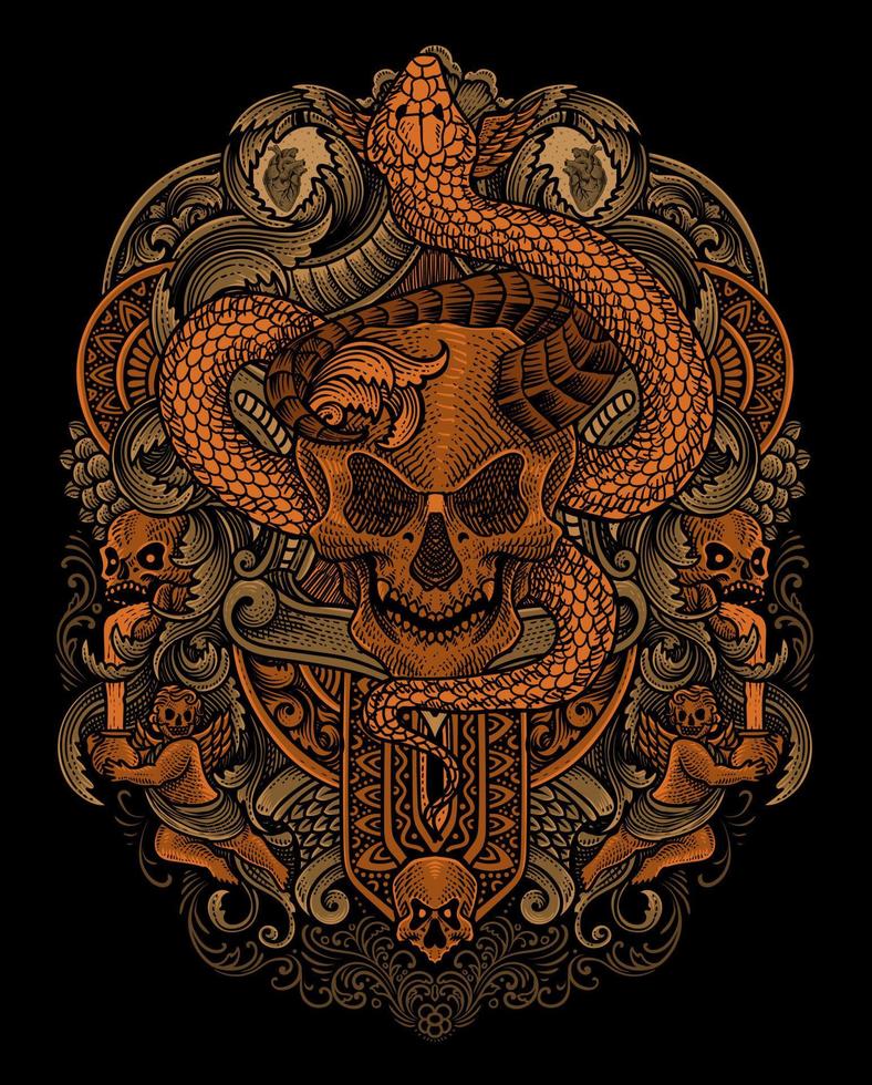 vecteur illustration. démon crâne avec serpent ancien gravure ornement style parfait pour votre affaires et t chemise marchandise