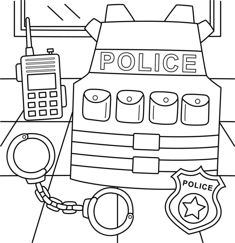 page de coloriage d'équipement de policier pour les enfants vecteur