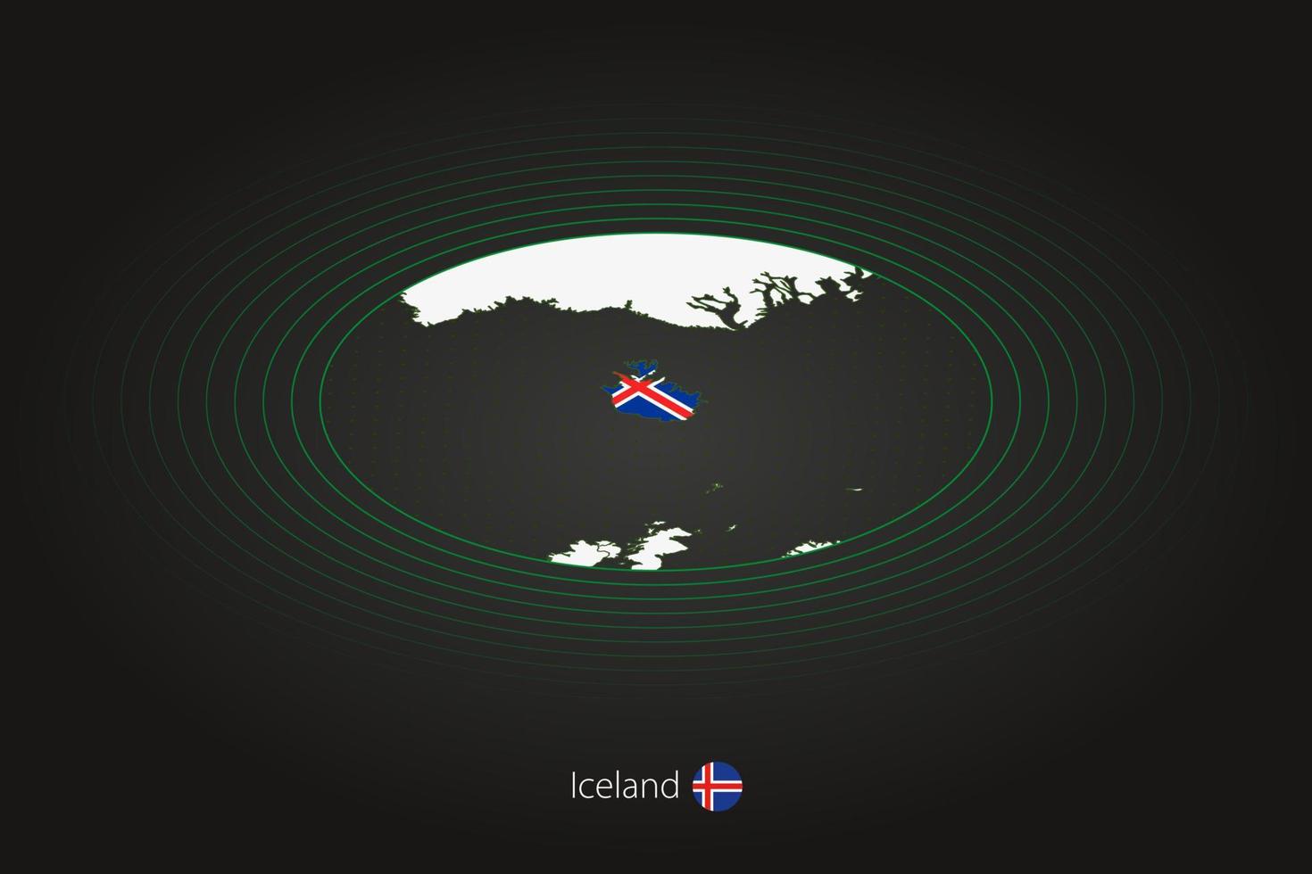 Islande carte dans foncé couleur, ovale carte avec voisin des pays. vecteur
