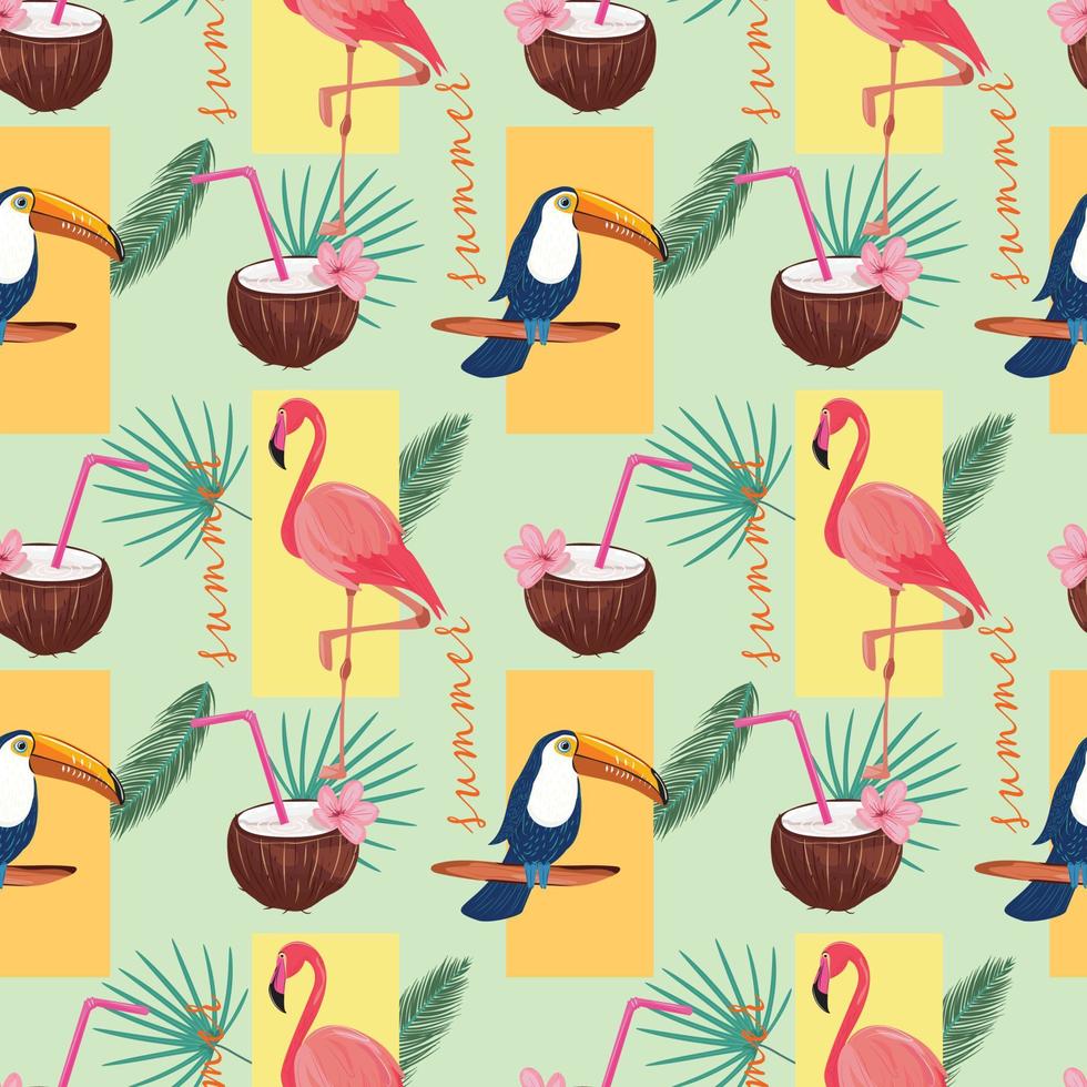 abstrait tropical Contexte avec tropical des oiseaux. sans couture modèle avec toucan et flamant. vecteur