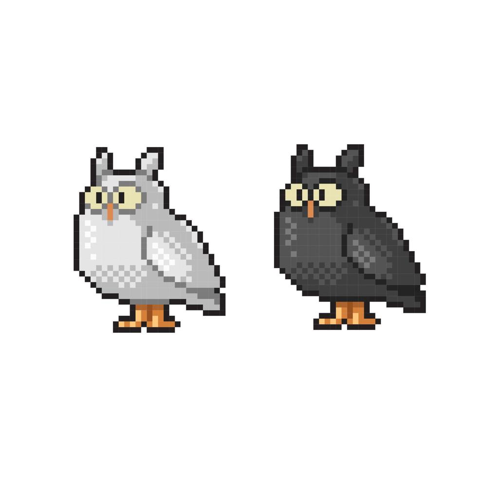 noir et blanc hibou dans pixel art style vecteur