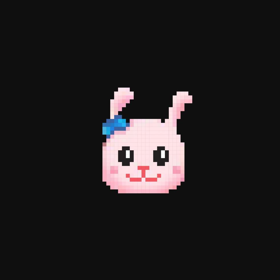 lapin tête avec sourire visage dans pixel art style vecteur