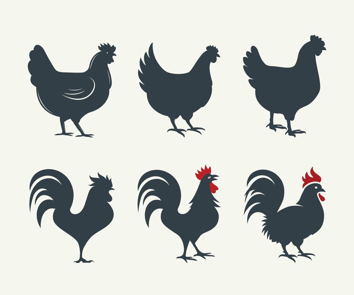 poulet silhouette ensemble. coq silhouette ensemble, vecteur illustration.